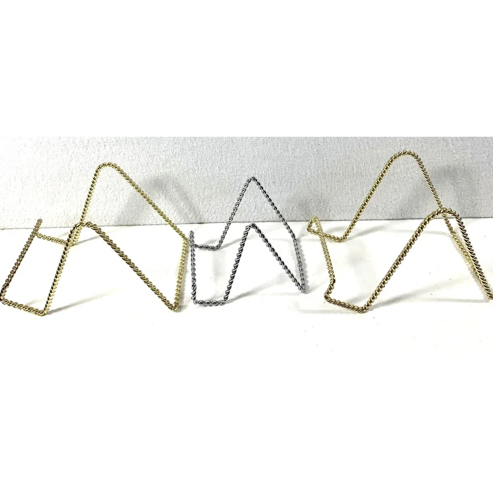 2 Twisted Goldtone & 1 Twisted‎ Silvertone Wire Display Stands Plate Holders - Picture 2 of 13